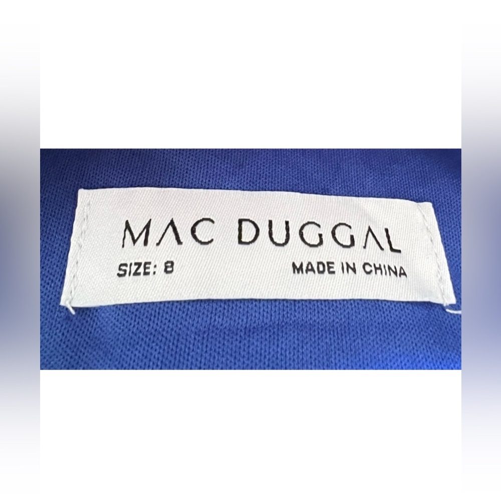 New Mac Duggal 20512 V Neck Mech Puff Sleeve A Line Embellished Dress Blue Sz 8 - Picture 8 of 9